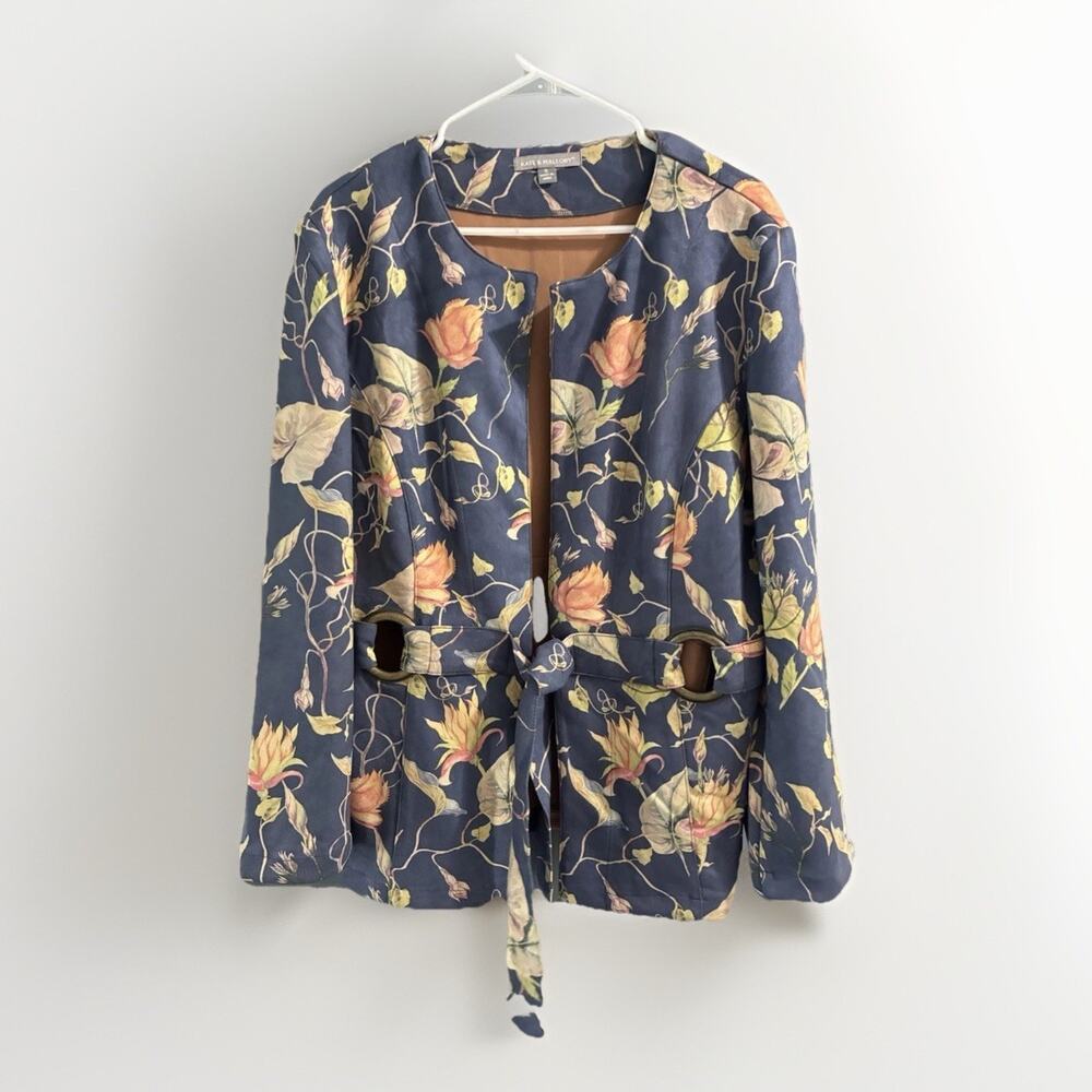 Kate & Mallory Jacket XL Blazer Floral Faux Super Soft Leather Tie